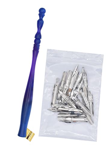 Gullor Oblique Calligraphy Dip Pen Nib Holder with 33 Nibs, Blue Purple - color: Blue Purple