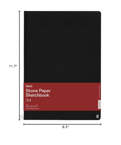 Karst A4 Hardcover Black Sketchbook - Mixed Media Sketchbook for Drawing & Art, Water Resistant Stone Paper, 96 Blank Pages, Lay Flat Binding