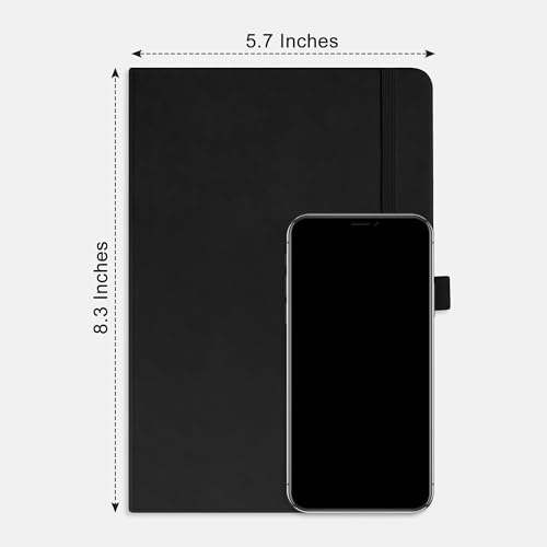 RETTACY Dotted Journal Notebook, 192 Pages, A5 Medium Size (5.7'' x 8.3'') | Leather Hardcover, 100 GSM Thick Paper, for Journaling, Planning, Tracking (Black) - color: Black, style: Dotted