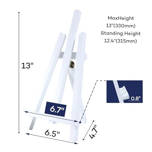 Artkey White Wooden Display Easel Stand, 13 Inch Folding Tabletop A-Frame Mini Easels for Canvas, Photos, Wedding Signs & Menus, Solid Radiata Pine Wood, 2 Pack - color: White