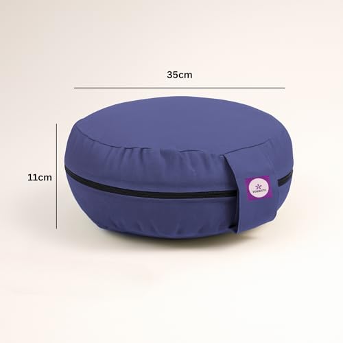 Yogikuti 100% Cotton Meditation Cushion (Round) with Handle | Firm & Comfortable Yoga Cushion | Removable Washable Cover | Floor Seating Support for Meditation, Yoga & Pranayama - color: Blue