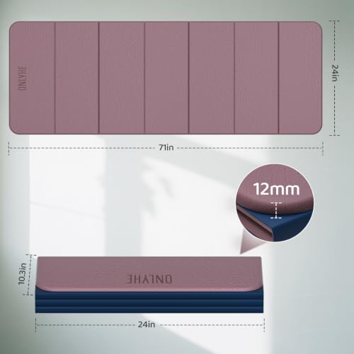 Foldable Yoga Mat (12mm) Exercise Mats for Home Workout,Comfortable and Durable,Thick-Portable Folding Mat,Non Slip,Pilates Mat Thick,Outdoor Use,Meditation,Travel,Camping(71"x24" x0.47") - color: Dark pink + navy blue