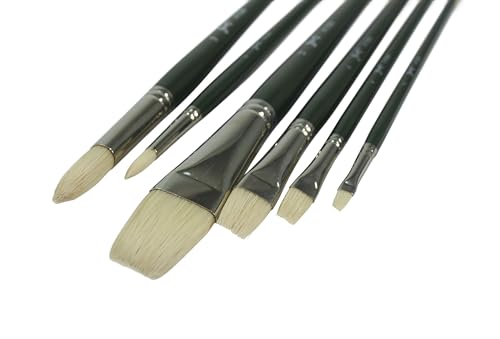 Sax Olympia Interlocked Hog Hair Bristle Long Handle Paint Brushes, Assorted Sizes, Set of 6