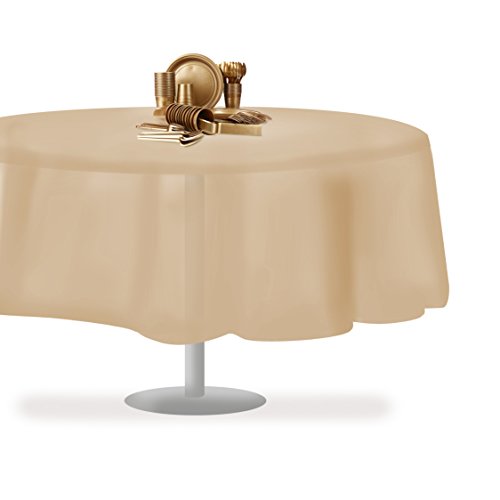 Beige 1 Pack Premium Disposable Plastic Tablecloth 84" Inch Round Table Cover - color: Beige, size: 1 Pack 84" Round