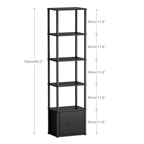 6-Tier Bookshelf with Drawer, Narrow Bookshelves Organizer, Floor Standing Ladder Shelf, Tall Bookcase for Small Space, Book shelf with Storage for Living Room, Bedroom, Office, Study Black HBC505B - color: Black