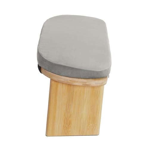 Meditation Bench Foldable & Ergonomic, Kneeling Meditation Stool with 5° Forward Tilt & 400lbs Capacity, Bamboo Meditation Stool with Detachable Velvet Cushion forYoga Prayer (Gray) - color: Grey