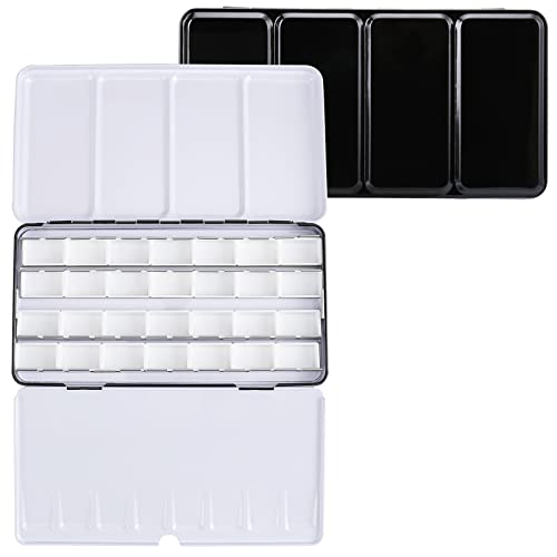 Metal Watercolor Tin with Fold-Out Palette, Large Tray Palette with 28 Empty Full Pans for Plein Air, Acrylic and Oil Painting - color: Black, size: 28 Empty Full Pans