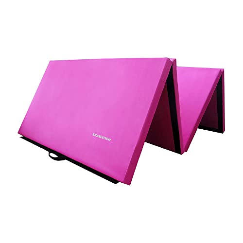 BalanceFrom 10x4 Feet 4-Panel Folding Gymnastics Mat – 2-Inch Thick Pad with Vinyl Surface and Carrying Handles for Tumbling, Yoga, Pilates, Home Workouts, and Martial Arts - color: Pink