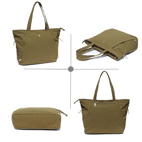 ESVAN Yoga Tote Bag for Women Shoulder Bags Drawstring for Office Workout Travel Carryall Pilates Gym and Beach - color: Nylon Dark Green