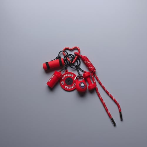 Gym Keychain Motivational Fitness Accessories with Dumbbell Kettlebell Barbell Yoga Mat Charms Weightlifting Keyring - color: Red