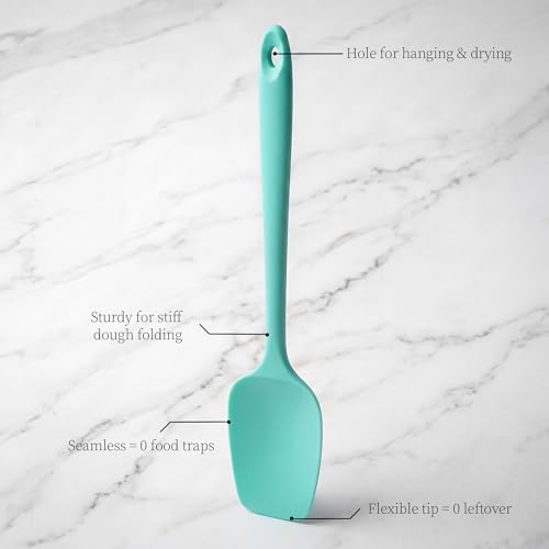 600ºF Heat Resistant Silicone Spatula Spoonula Set of 2, Aqua Sky | High Heat Food Safe Kitchen Use Scraper for Cooking Baking Mixing Scraping Stirring Cake Nonstick Cookware Pan Bowl - color: Aqua Sky, size: Large/Spoon Spatula - 2pcs