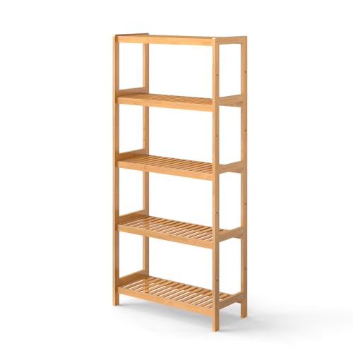 kinbor 5-Tier Bamboo Bathroon Shelf, Bamboo Rack Storage Shelving, Natural - size: 5-Tier