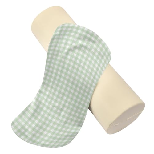 Round Pillow with Cover Green Gingham Checkered Neck Roll Bolster Pillows Cervical Pillow Case Memory Foam Neck Support for Sleeping