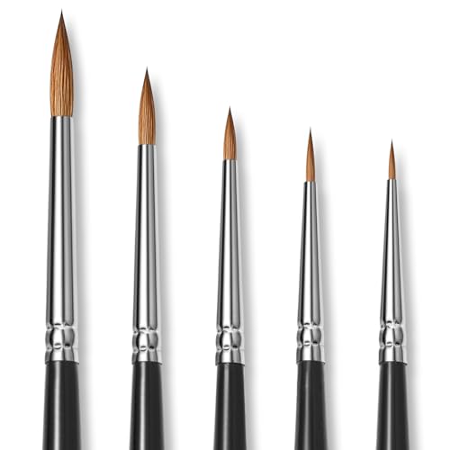 Kolinsky Sable Miniature Watercolor Brushes, Fuumuui 5pcs Professional Small Detail Paint Brushes for Watercolor Gouache Ink and More - Round #00000, #00, #0, #1, #3 - size: 5pcs