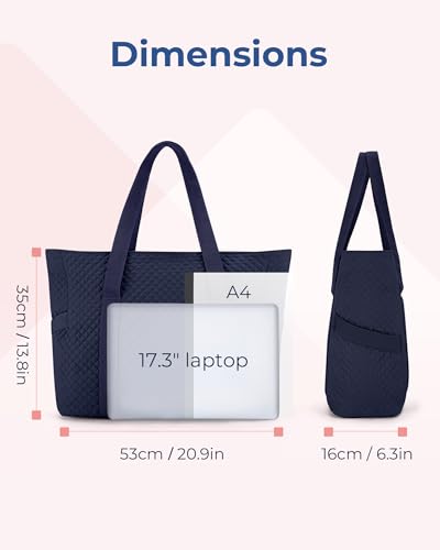 BAGSMART Crush Tote Bag for Women, 20L Puffer Work Tote with Zipper, Travel Essentials Quilted Nurse Hospital Bag - color: Navy Blue