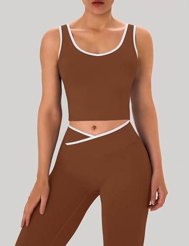 Womens Workout Sets 2 Piece Flare Leggings Contrast Top - color: Chocolate, size: X-Small