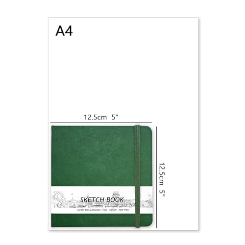 5" x 5" Hardcover Sketch Book,58 Sheets Small Mixed Media Pocket Sketch Pad | PU Cover,150 GSM Acid Free Artist Drawing Paper,Travel Journal Blank Notebook for Adults Sketching,Illustration. - color: 150gsm PU-blackish green