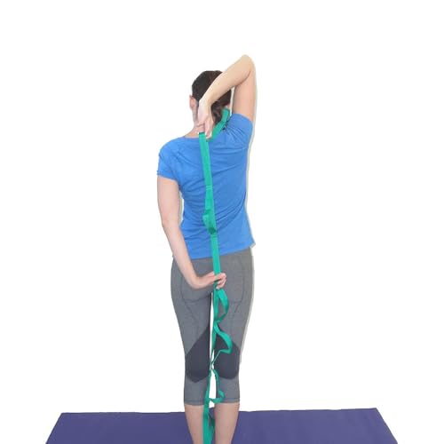 Yoga Stretching Strap, Non-Elastic Multi-Loop Exercise Band for Flexibility - color: green
