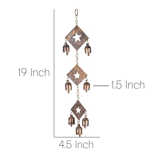 Rustic Metal Wind Chime – Triple Diamond Star Cutouts with Bells – Bronze Outdoor Garden Decor – Wind Chimes for Outside, Porch, Yard, Balcony, Memorial or Garden Gift 19 x 4.5 Inch - color: Star Cutout