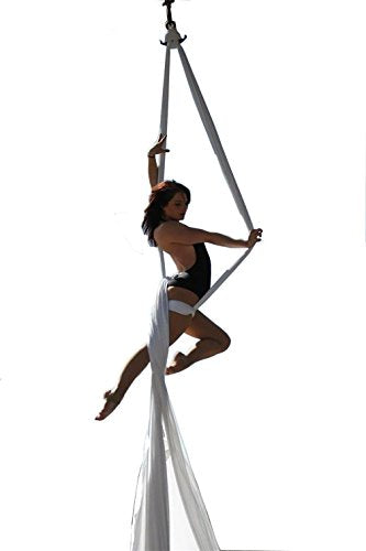 Durable Aerial Silks Starter Kit with 11-Yard Yoga Hammock & Hardware | Aerial Swing for Acrobatic Flying Yoga & All Levels, Aerial Rigging Point up to 14ft, Durable, Safe - color: White