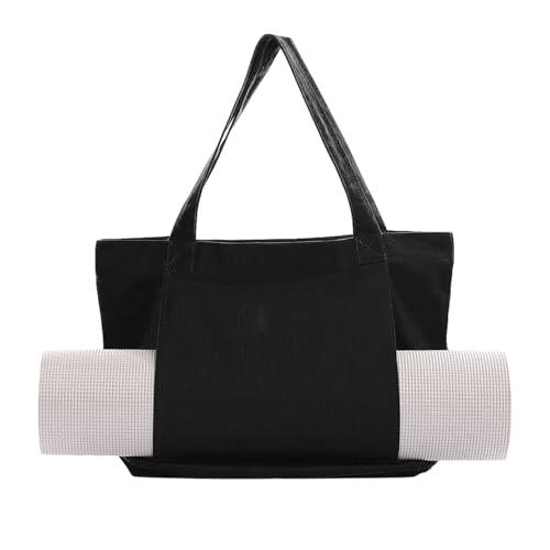 Starsouce Yoga Mat Bag Lightweight Foldable Canvas Tote with Side Sleeve Large Pocket Yoga Mat Carrier for Gym Travel Beach - color: Black