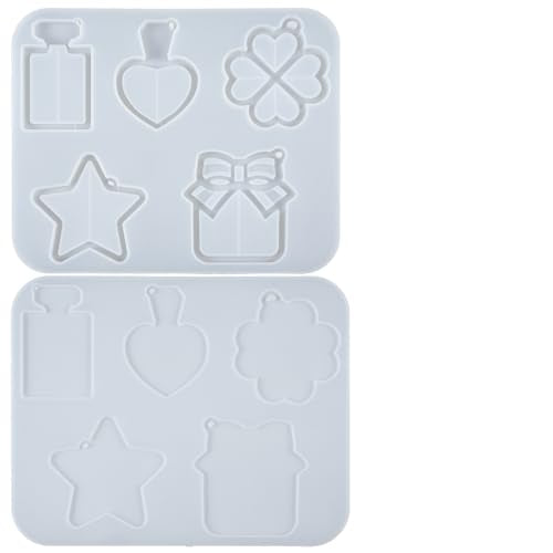Epoxy Resin Shaker Molds with Cover, Hanging Hole Perfume Bottle, Clover, Heart, Star, Gift Box, Jewelry Casting Supplies 5-Shape Large 3.4-3.66inch - color: Keychain Charms Craft 2-Pack