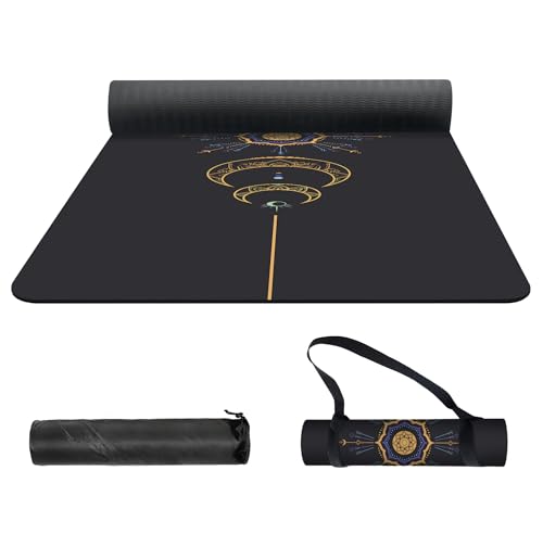 nuveti Yoga Mat Print Extra Thick TPE Non Slip Fitness Exercise Mat with Carrying Bag,72"x24" Extra Thick 6MM Exercise & Workout Mat for Yoga, Pilates Fitness and Floor Exercises - color: Grey
