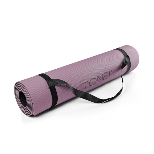 TONE Fitness Yoga Mat 1/4" Thick Non Slip Exercise & Pilates Mat for Home Workouts with Carrying Strap | Multiple Options - color: Black/Purple, style: Pyramid Pattern