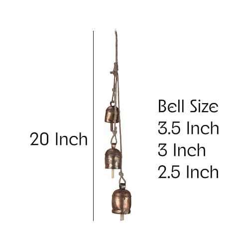 20" Metal Hanging Bells, Witch Bells for Door Protection/Knob, Witches Bells, Tibetan Vintage Cow Bells, Christmas Mantle Garland, Wind Chimes Outside, Farmhouse, Porch, Patio, Garden, Indoor/Outdoor - color: Rustic Cowbell