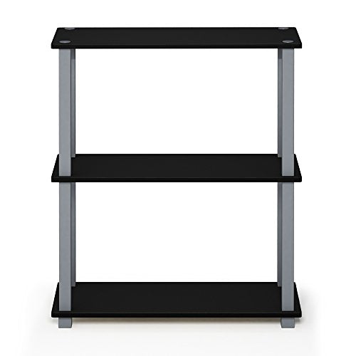 Furinno TURN-S-TUBE 보관 선반 2개 세트, 3단 책장, 코너 선반, 도구가 필요 없는 오픈 선반, 사각형 튜브, 정리 및 보관용, 거실, 차고, 홈 오피스, 블랙 - color: 블랙/그레이., size: 3단 정사각형 튜브 (세트)