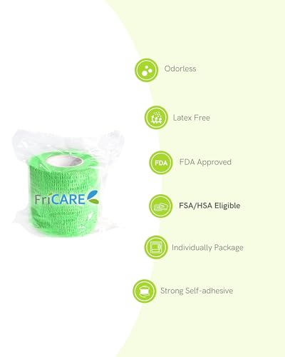 FriCARE Self Adhesive Bandage Wrap, Medical Tape in First Aid Kit | Elastic Cohesive Bandages for Sports/Vet/Wrist Ankle Wounds, 2 Inches X 5 Yards, Latex-free 6 Rolls, Velvet Mint - color: Velvet Mint