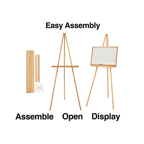 Quartet Display Easel, Hardwood, 64 Inch Tall, Natural Oak, Model 41EL | 24 inch display ledge, holds up to 30 lbs for presentations and signage.
