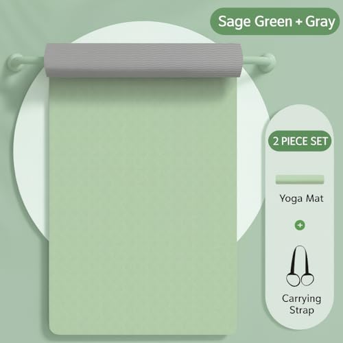 Premium TPE Yoga Mat 6mm Info Swipe – Eco-Friendly Non-Slip, Odor-Free, Lightweight & Durable | SGS Tested, REACH Compliant, GRS Certified | 72"x24" with Carrying Strap - color: Light Green