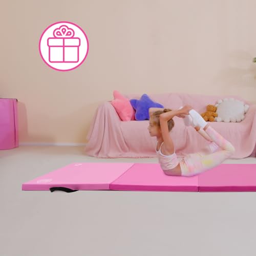 Kangaroo Hoppers Gymnastics Tumbling Mats Foldable Gym Tumble Mat for Kids - color: Gradient Pink, size: 4×8FT×1.5''