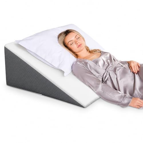 Kolbs Bed Wedge Pillow for Sleep Apnea, FSA Eligible Acid Reflux, and Back Pain Relief, with Chic Jacquard Cover - Headboard Wedges for Sleeping (Extra Wide 12" Height) - size: Extra Wide 12" Height - Grey