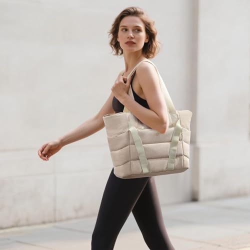 Axcone Women's Yoga Tote Bag with Luggage Sleeve & Mat Straps - Gym Work Bag for Office, Commute, Sports,Travel - color: White