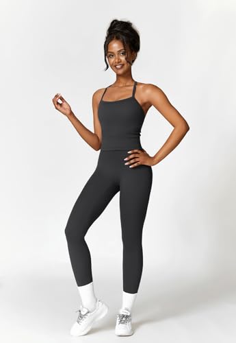 QBGJTD Womens Workout Sets Two Piece Cross Back Tank Top Matching High Waist Leggings Sets Gym Outfits Work Out Clothes - color: Black, size: Small