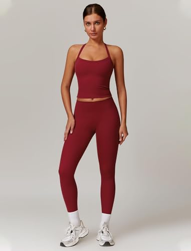 QBGJTD Womens Workout Sets Two Piece Cross Back Tank Top Matching High Waist Leggings Sets Gym Outfits Work Out Clothes - color: Burgundy, size: X-Large