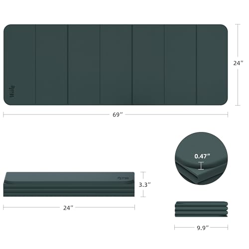 WEILA 1/2 Inch 70"x24" Foldable TPE Yoga Mat, Thick Non Slip Pilates Mat - color: Avocado
