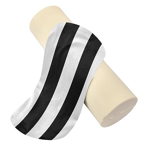 Round Pillow with Cover Black & White Stripes Neck Roll Bolster Pillows Cervical Pillow Case Memory Foam Neck Support for Sleeping