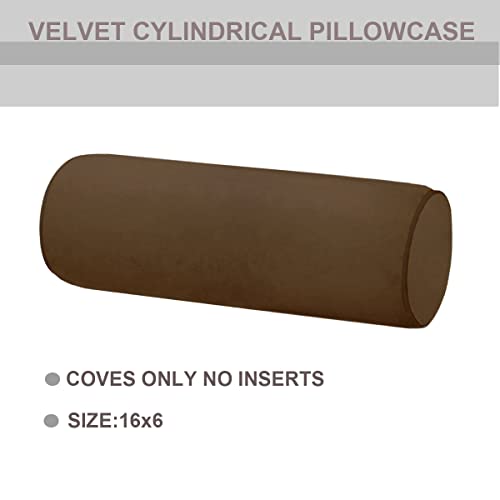 Neck Roll Pillowcases Velvet Cylindrical Pillow Covers 16"x6" with Hidden Zipper for House Home Decor Neck Roll Pillow Cervical Neck Roll Memory Pillow Cylinder Round Cushion (Brown, 16x6) - color: Brown