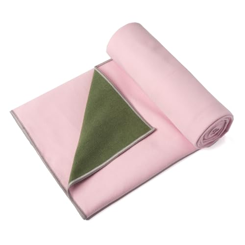Eunzel Hot Yoga Mat Towel, Reversible Two-Tone 72" x 26.5" | Reversible Two-Tone Design, Absorbent Microfiber, Hot Yoga & Pilates, Soft Double-Sided Fabric - color: Army Green& Pink
