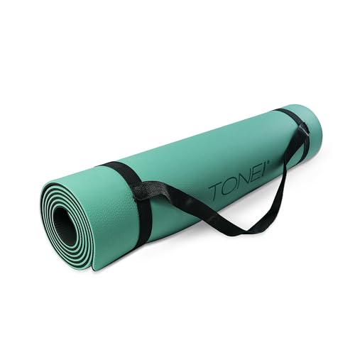 TONE Fitness Yoga Mat 1/4" Thick Non Slip Exercise & Pilates Mat for Home Workouts with Carrying Strap | Multiple Options - color: Black/Teal, style: V Pattern