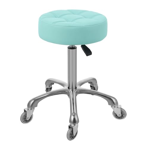 Kaleurrier Rolling Stools with Adjustable Height: Swivel Stool with Wheels - color: Green