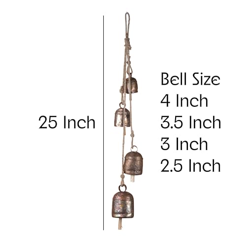 Metal Hanging Wind Chimes & Decorative Bells for Outside – Rustic Gold Bronze Finish Tibetan Bells & Jingle Bells for Door Knob, Hanging Bells for Door, Yard Decorations Outdoor & Christmas Bells 25" - color: Harmony Cluster