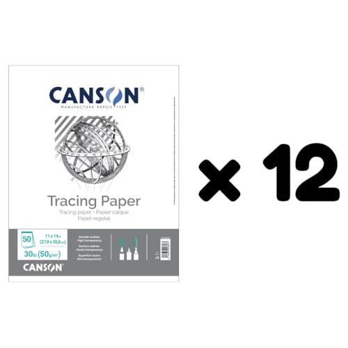 Canson Tracing Paper, 11" x 14", 50 Sheets/Pad, 12 Pads | For Pencil, Pen, and Ink, Top Bound Pad, 30 lb. (50gsm), Class Pack, 600 Sheets Total - size: 11" x 14" (12-Pack)