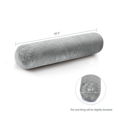 SyMax 7.8"x60" Body Pillow for Queen Bed, Long Round Body Pillow for Adults, Bolster w/Removable Polyester Cover, Headboard Gap Filler Pillow, Light Grey - color: Light Grey, size: 60.2 inch