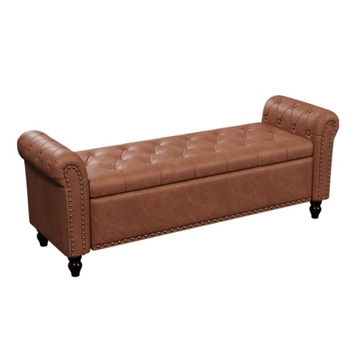 FiveWillowise 55" Bedroom Bench, End of Bed Bench with Storage, Brown - color: Brown, size: 55-inch