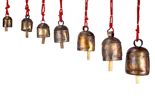 Handmade Rustic Bells Wind Chimes for Outside 7 Hanging Bells on Rope, Brass-Coated Iron Bells for Door, Outdoor Patio, Farmhouse Decor, Christmas Ornaments, Boho Hanging Bell, Vintage Wind Bell 55" - color: 7-bell Harmony Chime