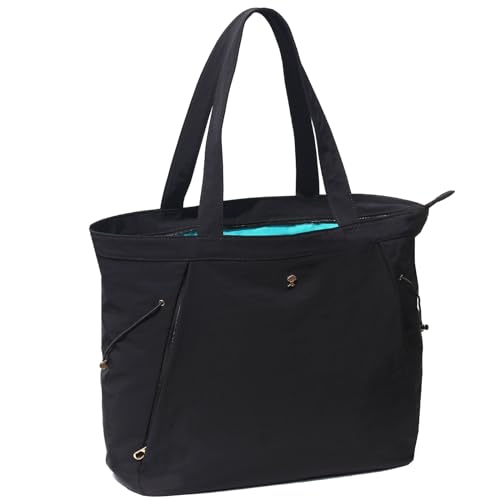 ESVAN Yoga Tote Bag for Women Shoulder Bags Drawstring for Office Workout Travel Carryall Pilates Gym and Beach - color: Black